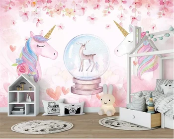 Beibehang Personalizat Tapet 3D Acuarelă Unicorn Artă Murală Viața Dormitor, Hol, Camera Copiilor Fundal Fotografie Tapet unul dintre un fel