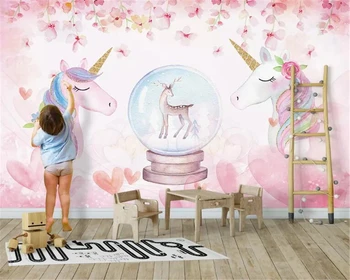 Beibehang Personalizat Tapet 3D Acuarelă Unicorn Artă Murală Viața Dormitor, Hol, Camera Copiilor Fundal Fotografie Tapet unul dintre un fel