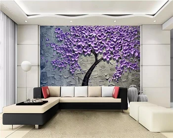 Beibehang tapet Personalizat violet bani de ulei de arbore de pictură tridimensională cutit de pictura bogat copac TV 3d de fundal tapet