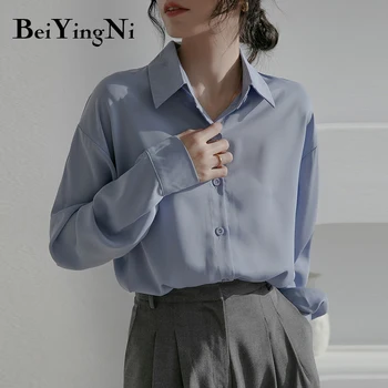 Beiyingni 2020 Primavara Toamna Bluze De Sex Feminin De Simplu De Epocă Harajuku Blusas Topuri Femeile Coreene Vrac Moda Casual Tricou Supradimensionat