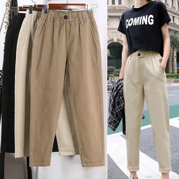 Bej Înaltă talie Pantaloni Casual Femei vrac Primavara Toamna anului 2021 Noi Femei coreene slim pantaloni Harem Plus Dimensiune Nouă pantaloni 3XL F279
