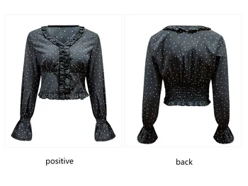 Bella Filosofie Femei Tricou Dot Maneca Lunga Bluza Vintage Negru Scurt Moda Subțire de Primăvară Imprimare OL Chic Feminin Topuri Fete
