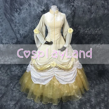 Belle Printesa Rochie de Cosplay Costum Halloween Costume Femei Galben de Iarnă Rochie de Bal Rochie cu Jupon de Dantelă cu Maneci Lungi