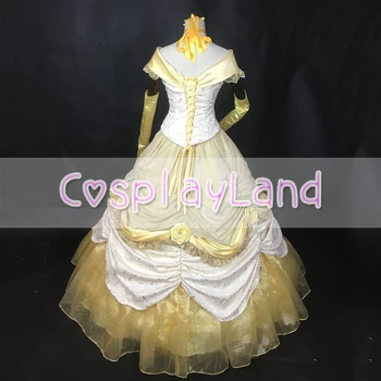 Belle Printesa Rochie de Cosplay Costum Halloween Costume Femei Galben de Iarnă Rochie de Bal Rochie cu Jupon de Dantelă cu Maneci Lungi