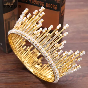 Bentita Rotund Regina Diademe Coroana de Perle de Cristal Tiara Nunta de Argint/ Aur articole pentru acoperirea capului mariage SQ0213