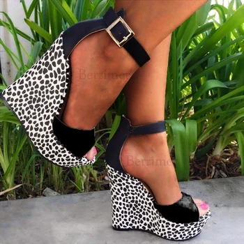 BERZIMER Platforma Wedges pentru Femei Sandale Tocuri Pompe de Curea Glezna Petrecere Sandalias Mozaic 2020 Pantofi Femeie de Mari Dimensiuni 39 45 47 52