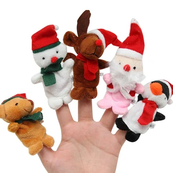 Besegad 5Pcs copil Copil de Crăciun de Mână Deget Pânză de Desene animate, Teatru de Păpuși Spectacol Moale Moș Crăciun, om de Zăpadă Urs, Elan Păpuși Jucărie Cadou