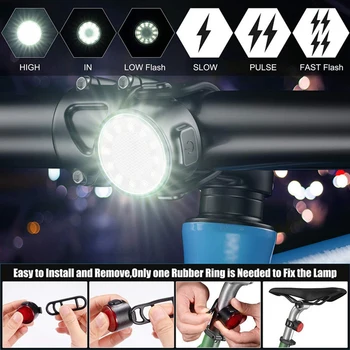 Biciclete Biciclete Lumina USB LED Reîncărcabilă Set de Munte Ciclu Fata Spate Faruri Lampa Lanterna cu 6 Moduri de Iluminare