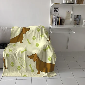 BIGHOUSES Arunca Pătură de caini Teckel Os de Câine Urme Arunca Pătură Caldă Moale din Microfibra Pătură Flanel Pătură
