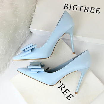 Bigtree Pantofi 2019 Primăvară Nouă Femei Pompe de Moda Tocuri Pisoi de Fluture nod Femei Tocuri Roșii Pantofi de Nunta Femei Stiletto