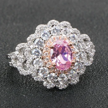 BIJOX POVESTE elegant argint 925 inel cu forma ovala, de culoare roz zircon inel de piatră prețioasă pentru o femeie de nunta aniversare cadou