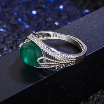BIJOX POVESTE trendy inel argint 925 de bijuterii de formă ovală smarald inel de piatră prețioasă pentru femei aniversare de nunta promit petrecere