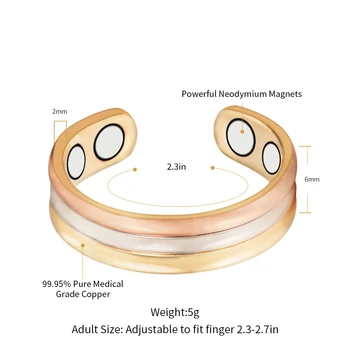 Bijuterii de Sănătate Bio Magnetic Curcubeu Tri-color Culoare Cupru Pur Inel Pentru Barbati Femei Anti Artrita Reumatism Dureri de Relief