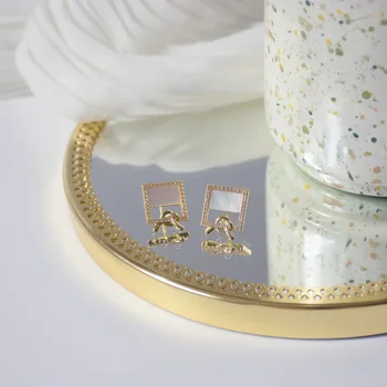 Bijuterii Delicate 14K Aur Adevărat Zircon Nod Drăguț Stud Cercei pentru Femeile S925 Argint Ac Shell Cercei Patrati