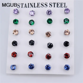 Bijuterii din Oțel inoxidabil de 12 perechi/set culori multiple cu Diametrul de 3-6mm de Înaltă calitate Cubic Zirconia Stud Cercei pentru Femeile ZN29
