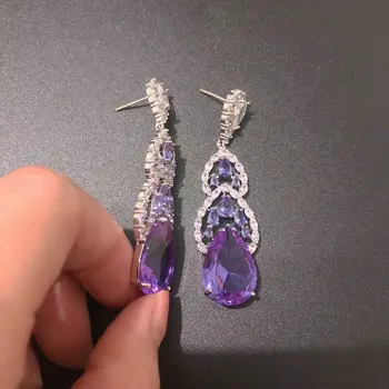 Bilincolor cz de lux de mare violet cercei pentru femeile de nunta, cadou de nunta bijuterii