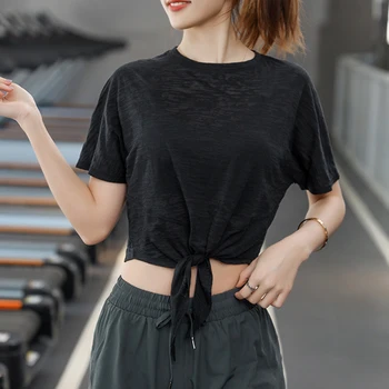 BINȘI Vrac Yoga Top Femei Uscare Rapidă Sport T-shirt Subțire Sport Shirt de Fitness de Funcționare de Top cu Maneci Scurte Înnodate de Antrenament T-shirt