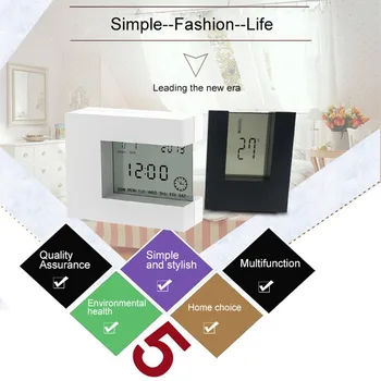 Birou&Masă LCD Ceasuri Calendar, Ceas cu Alarmă Ceas Digital Alb, cu Domiciliu Termometru & Conta în Jos Timer cu baterii