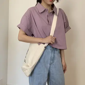 Biroul T-shirt Femei Stil Japonez Bumbac Tricou de Moda cu Maneci Scurte Butonul T-shirt Show Subțire Simplu 2020 Moda Tricou
