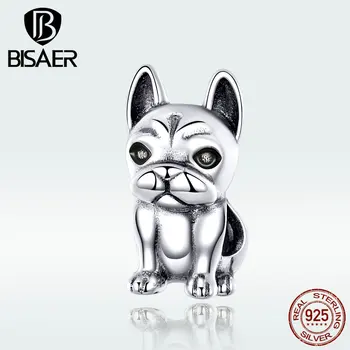 BISAER Argint 925 Animale Drăguț Serie de Bulldog francez Farmec Pandantive Bratari acces & Coliere Bijuterii DIY HSC1306