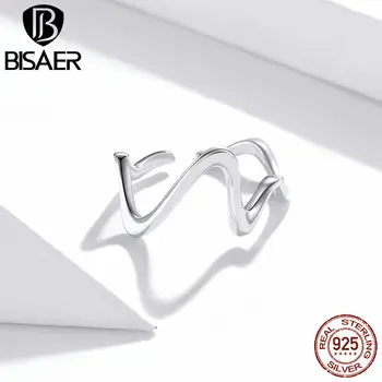 BISAER Argint 925 Real Valuri Simple care pot fi Stivuite Linii de Moda Inele Pentru Femei Inel de Logodna Bijuterii Anel S925 HSR673