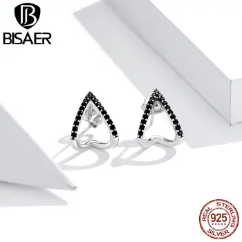 BISAER Vânzare Fierbinte Argint 925 Geometrie Simplă Cercei Stud pentru Femei Negru Zircon Mici Cercei Moda Bijuterii ECE924