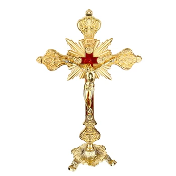 Biserica Relicve Figurine Crucifixul Lui Isus Hristos Pe Suport Cross Perete Un Crucifix Antic Acasă Capela Decor Perete Aur