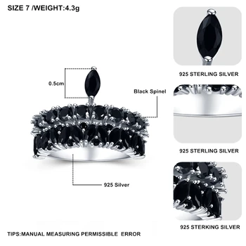[BLACK DAWN] Drăguț 925 de Bijuterii de Argint Spinel Negru Elegant Coroana Inele pentru Femei Inel G060