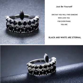 [BLACK DAWN] Drăguț 925 de Bijuterii de Argint Spinel Negru Elegant Coroana Inele pentru Femei Inel G060