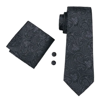 Black Paisley Pre-Papion De Matase Cravate Pentru Bărbați Bretele Batistă Buton Set Barry.Wang Fahsion Designer Cadou De Nunta