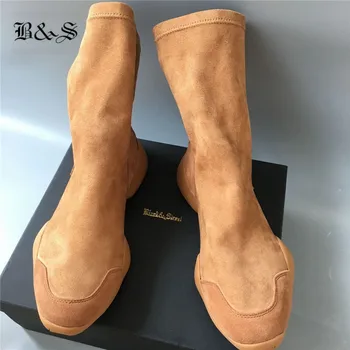 Black& Street Brand Brown Stretch piele de Căprioară Glezna antrenor Turma de Boot imagine reală confortabil adidas personalizate boot pantofi