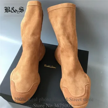 Black& Street Brand Brown Stretch piele de Căprioară Glezna antrenor Turma de Boot imagine reală confortabil adidas personalizate boot pantofi