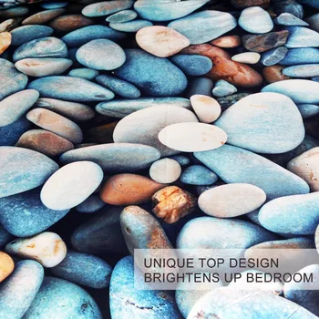 BlessLiving Plaja cu Pietre Set lenjerie de Pat 3 Piese Colorate Carpetă Acopere Imprimate 3D Vivid Set de Pat Rock Albastru Roșu Portocaliu Cuverturi de pat