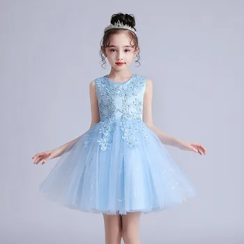 Bleumarin Fete Mărgele, Paiete, Tutu Princess Dress Copii Copii De Nunta Petrecere De Ziua Copilului Fata De Îmbrăcăminte Comuniune Vestidos