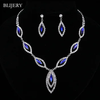 BLIJERY Royal Albastru de Cristal Mireasa Bijuterii Seturi de Frunze de Design Colier Cercei Set pentru Femei Logodna Nunta Seturi de Bijuterii