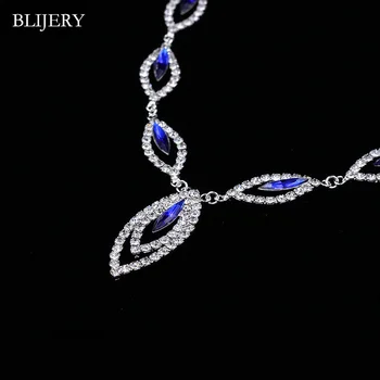 BLIJERY Royal Albastru de Cristal Mireasa Bijuterii Seturi de Frunze de Design Colier Cercei Set pentru Femei Logodna Nunta Seturi de Bijuterii