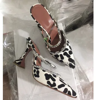 Bling Bling Pocalul cu toc papuci femei a subliniat deget de la picior cristal docor leopard sandale de vara sexy rochie de petrecere pantofi pompe