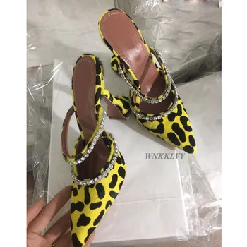 Bling Bling Pocalul cu toc papuci femei a subliniat deget de la picior cristal docor leopard sandale de vara sexy rochie de petrecere pantofi pompe
