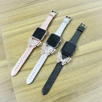 Bling Diamant Femei pentru Apple Watch Band Seria 5/4/3/2 40 de 38mm Curele din Piele pentru Iwatch Watchband 38mm 40 42 44mm