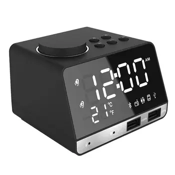 Bluetooth 4.2 Radio, Ceas Deșteptător Difuzor cu Dublă Snooze Ceas USB Port de Încărcare Termometru Estompat LED de Afișare pentru Dormitor