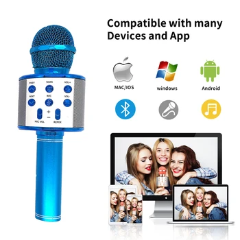 Bluetooth Portabile Karaoke Boxe Player de Masina pentru Copii, Adulți Acasă KTV Party pentru Android/Iphone/Ipad/Pc Fată Băiat (Albastru)