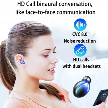 Bluetooth TWS Căști fără Fir, Căști de Anulare a Zgomotului Stereo Impermeabil Microfon cască