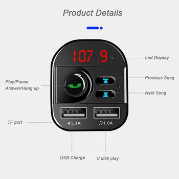 Bluetooth5.0 Transmițător FM Modulator Dual USB Încărcător, Handsfree Wireless Car Kit Suport TF U Disc MP3 Music Player cu Telecomanda