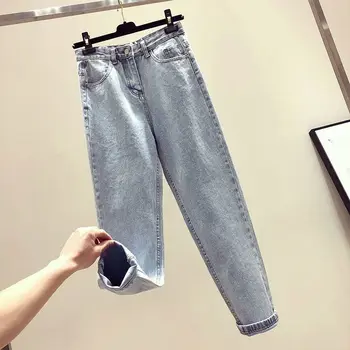 Blugi Femei e Noua Moda coreeană Liber Trunchiate Pantaloni Slim cu Talie Înaltă Retro Strada 2020 Mama Buzunar cu Fermoar pentru Femei Pantaloni