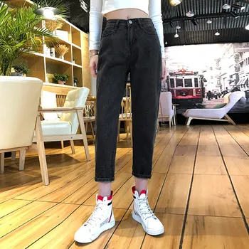 Blugi Femei Plus Dimensiune Denim Solide Femei Epocă de Înaltă Talie Pantaloni Glezna-lungime All-meci Femei BF Liber Ulzzang Streetwear