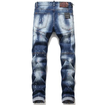 Blugi Italia Europene Barbati slim blugi pantaloni de calitate superioară mens pantaloni din denim cu fermoar albastru gaura Creion Pantaloni jeans pentru bărbați