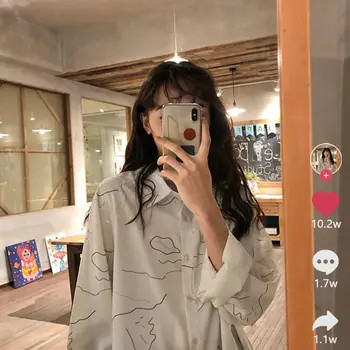 Bluze Camasi Femei de Vară Șifon Subțire de Imprimare Vrac Harajuku Moda Streetwear Ulzzang Stil coreean Femei Uza de Toate-meci