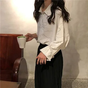 Bluze Camasi Femei de Vară Șifon Subțire de Imprimare Vrac Harajuku Moda Streetwear Ulzzang Stil coreean Femei Uza de Toate-meci