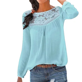 Bluze de Dantelă Albă blusas tricou Femei Casual cu maneci Lungi din Dantela Mozaic femei bluze Bluza haut femme blusas mujer de moda L3