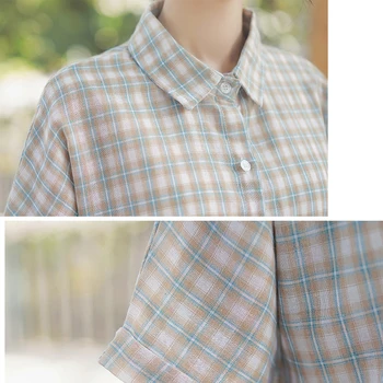 Bluze Femei Vara Carouri Guler de Turn-down Jumătate Maneca XL Stil Preppy Dulce Elevii Pierde Trendy Toate-meci 2020 Kawaii Noi